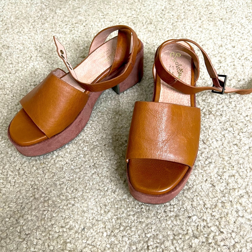 Seychelles Brown Chunky Sandals Leather| Brown Wedges